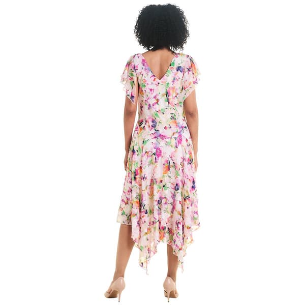 Womens Robbie Bee Short Sleeve Chiffon Drape Neck Dress