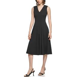 Womens Calvin Klein Sleeveless V Neck Scuba Crepe Midi Dress