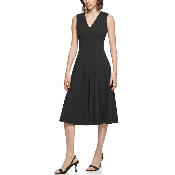 Womens Calvin Klein Sleeveless V Neck Scuba Crepe Midi Dress