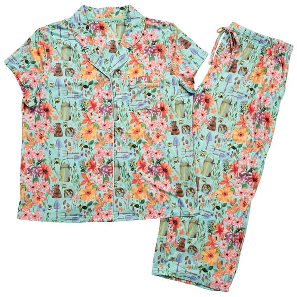 Womens White Orchid Short Sleeve Gardens Floral Pajama Set