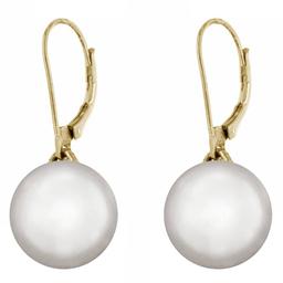 Gold over Sterling Silver Pearl Dangle Leverback Earrings