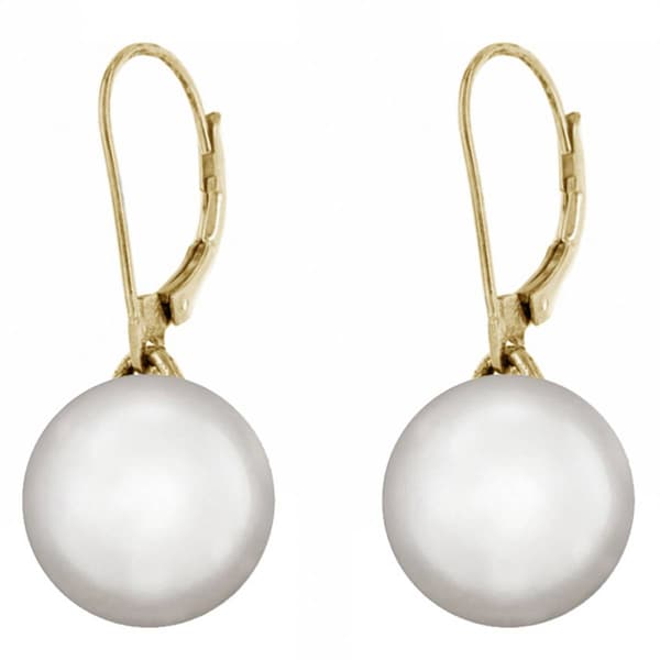 Gold over Sterling Silver Pearl Dangle Leverback Earrings - image 