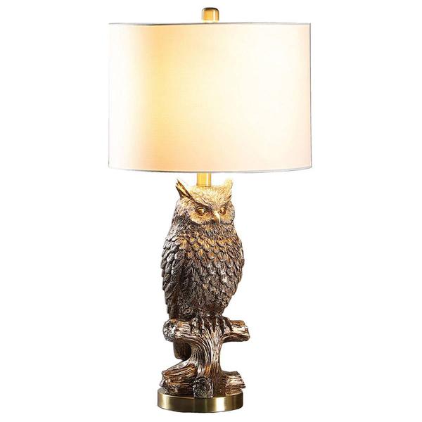 HomeRoots 28in. Antiqued Silver Resin Owl Table Lamp