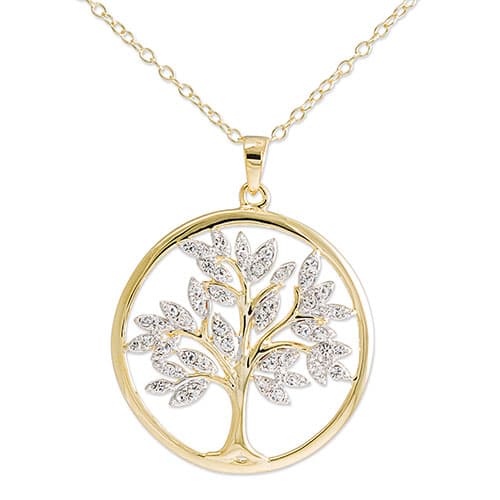 Gold Plated & Clear Crystal Tree of Life Necklace Pendant