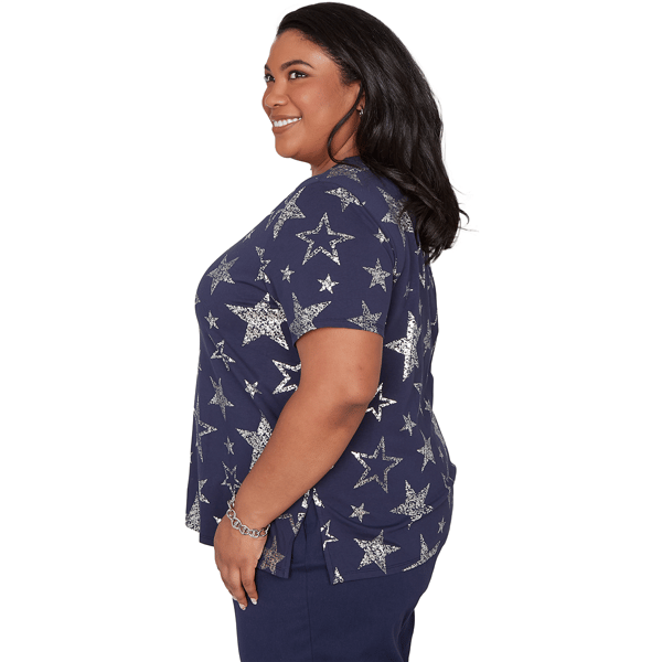 Plus Size Alfred Dunner Lady Liberty Short Sleeve Stars Blouse
