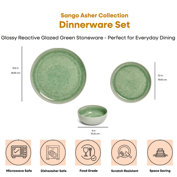 Sango Asher 12pc. Green Dinnerware Set with Reactive Glaze