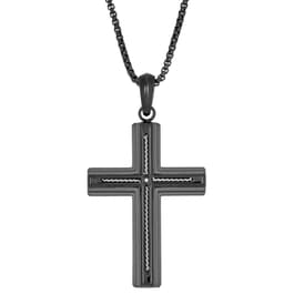 Mens Lynx Cubic Zirconia & Black Ion Plating Chain Cross Pendant