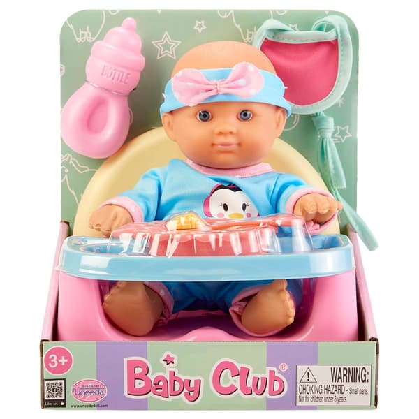 Uneeda 9- in Baby Club Doll In Feeding Chair - image 