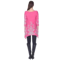 White Mark Yanette Pink and Grey Printed Tunic Top