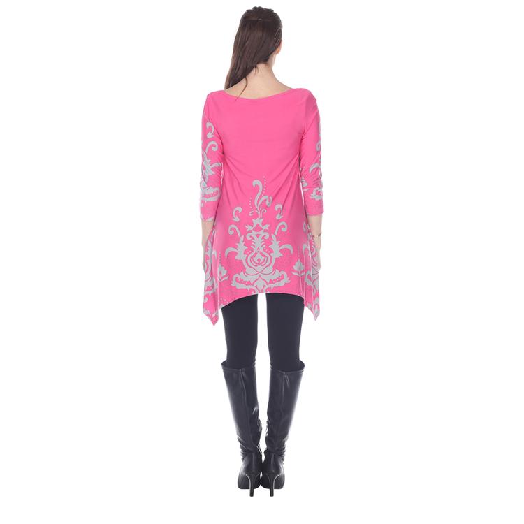 White Mark Yanette Pink and Grey Printed Tunic Top