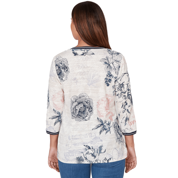 Petite Ruby Rd. Jetsetter Floral Stamp Front Knot Blouse