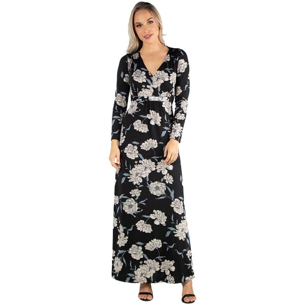 Womens 24/7 Comfort Apparel Black Floral Long Sleeve Maxi Dress - image 
