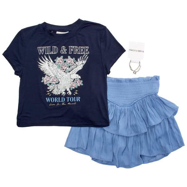 Girls (7-12) Tween Diva Wild & Free Top & Ruffle Skort Set - image 