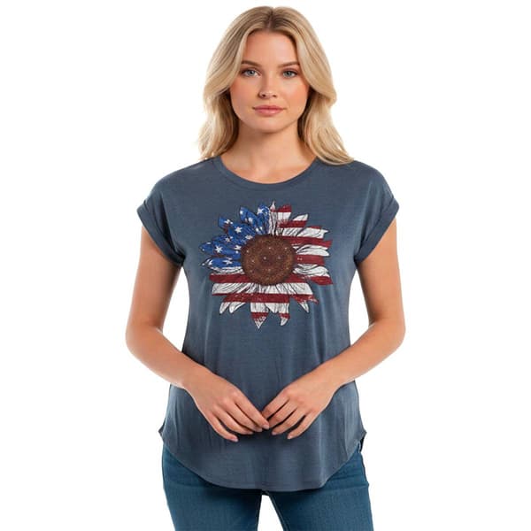 Womens Tru Self Dolman Sleeve Patriotic Sunflower Graphic Tee - image 