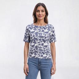Petite Hasting & Smith Cuffed Elbow Sleeve Leaf Tropical Tee