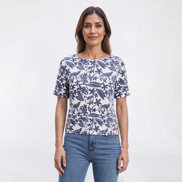 Petite Hasting & Smith Cuffed Elbow Sleeve Leaf Tropical Tee - image 