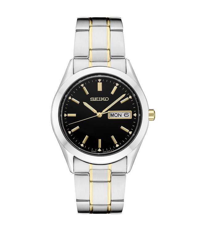 Mens Seiko Essentials Quartz Two-Tone Black Dial Watch - SUR363