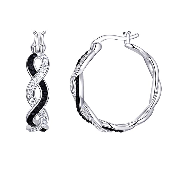 10kt. Gold & Crystal Polished Hoop Earrings - image 