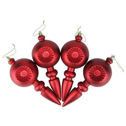 DAK 4ct. Red Hot Retro Reflect Christmas Finial Ornaments
