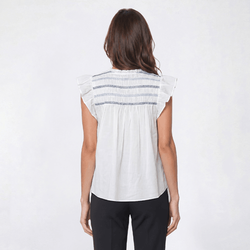 Womens OneWorld Flutter Cap Sleeve Peasant Smocking Blouse