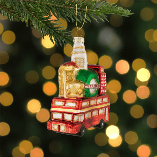 Northlight Merry Christmas Double Decker Tour Bus Glass Ornament