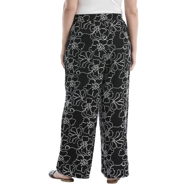 Plus Size Rafaella® Hibiscus Floral Embroidery Pull On Pants