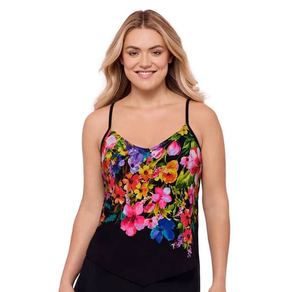 Womens America Beach Eden Garden V-Hem Tankini Swim Top - image 