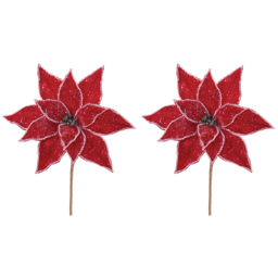 Melrose Glittered Poinsettia Flower Stem - Set of 2