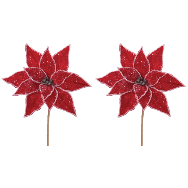 Melrose Glittered Poinsettia Flower Stem - Set of 2