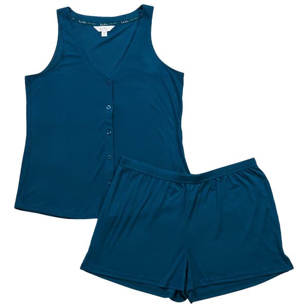 Womens Nicole Miller Rib Button Front Short Pajama Set