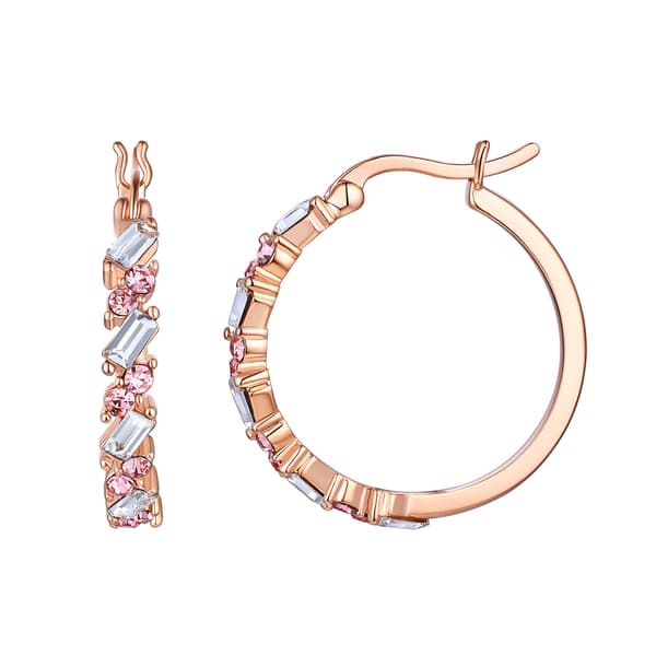 10kt. Gold w/ Pink & White Crystal Fancy Hoop Earrings - image 