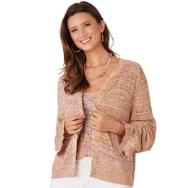 Womens Democracy 3/4 Sleeve Pointelle Space Dye Cardigan