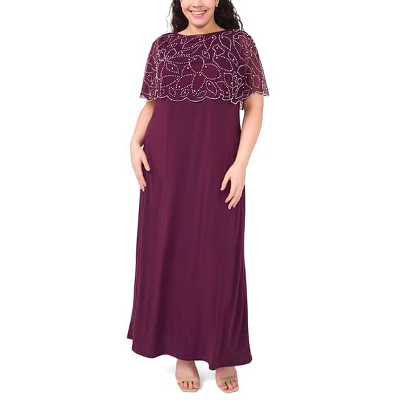 Plus Size MSK Asymmetric Beaded Capelet Evening Gown