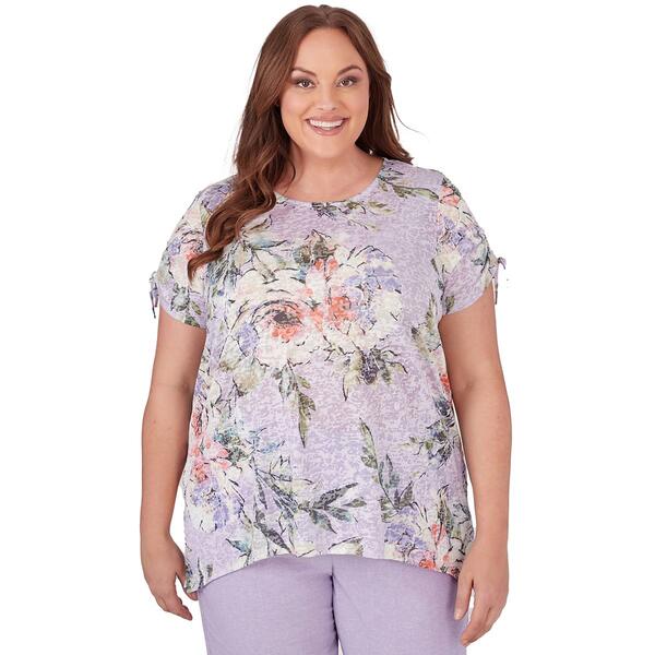 Plus Size Alfred Dunner Charleston Watercolor Floral Mesh Top - image 