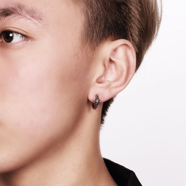 Mens Lynx Ion Plated Stainless Steel Skull Hoop Earrings