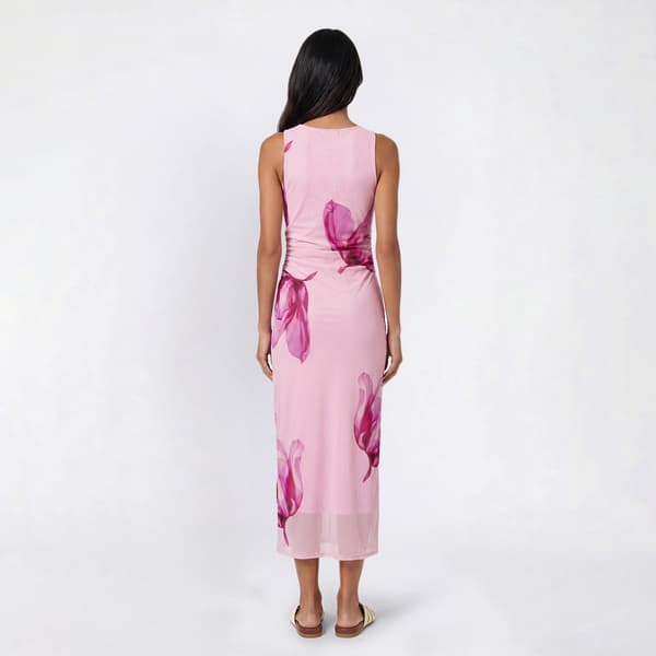 Juniors No Comment Placement Floral Mesh Side Ruch Midi Dress