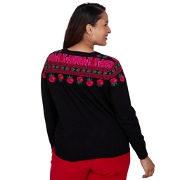 Plus Size Ruby Rd. Mysterious Romance Fair Isle Rose Sweater
