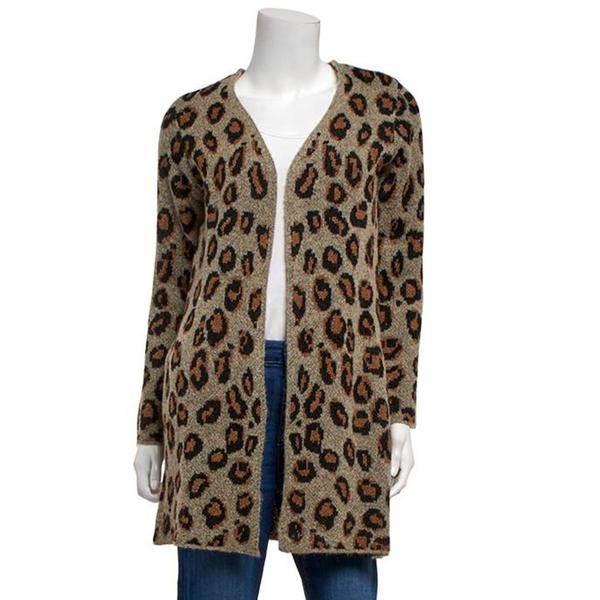 Womens By Design Long Sleeve Leopard Side Pocket Cardigan - image 