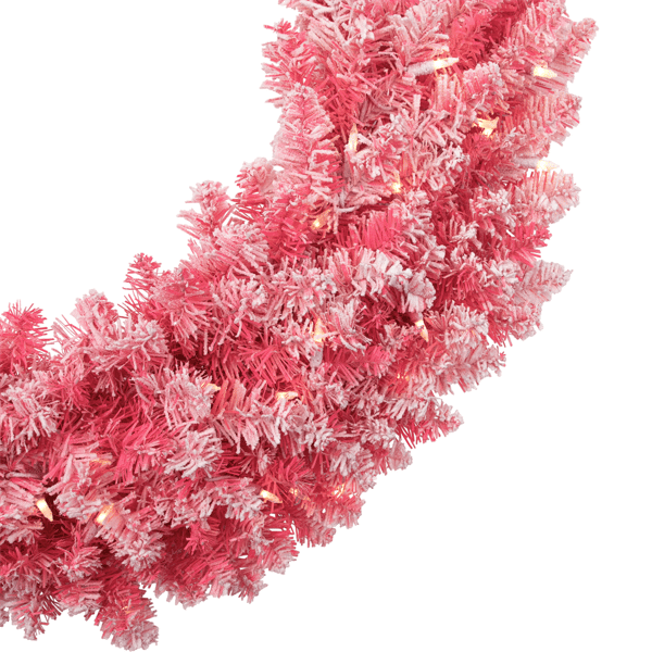 Northlight Pre-Lit Flocked Pink Artificial Christmas Wreath