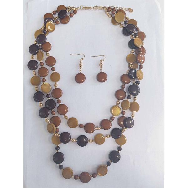 Ashley Cooper(tm) 3-Row Necklace with Brown Bead Fishhook Earrings - image 