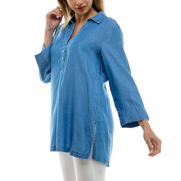 Womens Zac & Rachel 3/4 Sleeve Solid Tunic Blouse