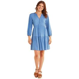 Womens Tommy Hilfiger Sport Long Sleeve Tiered Chambray A-Line Dr