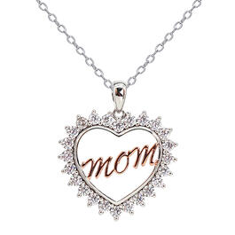 Silver Plated Cubic Zirconia Rose Mom Pendant