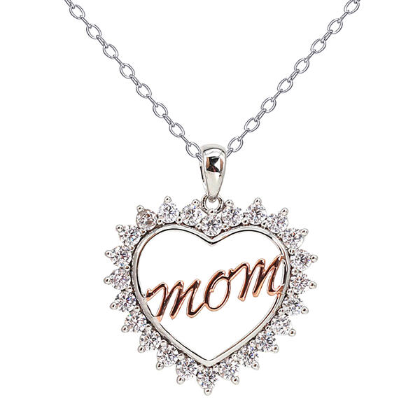 Silver Plated Cubic Zirconia Rose Mom Pendant - image 