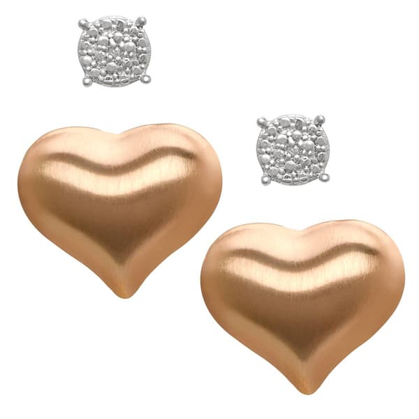 Accents by Gianni Argento Diamond Stud & Heart Stud Earrings Set - image 