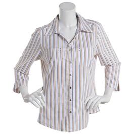 Womens Emily Daniels 3/4 Sleeve Stripe Button Front Blouse-BLK