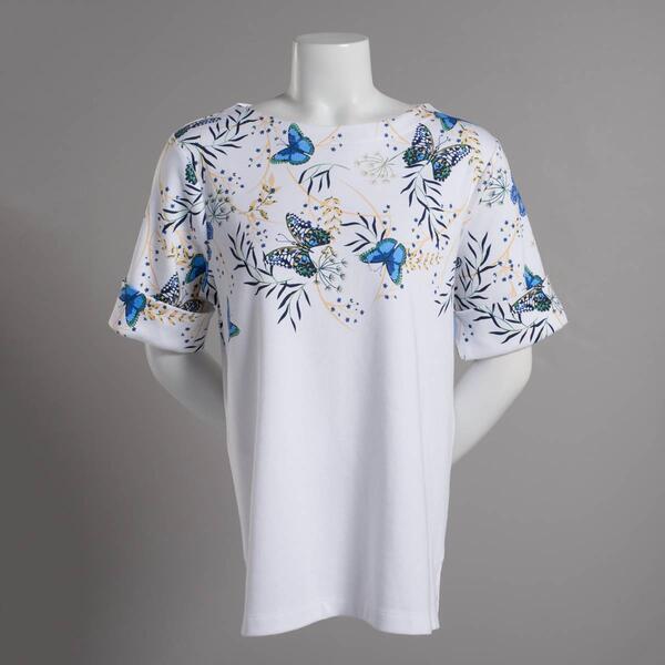 Plus Size Hasting & Smith Elbow Sleeve Placed Butterflies Tee - image 