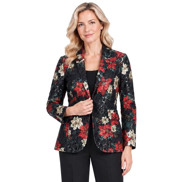 Plus Size Ali Miles Long Sleeve Sequin Poinsetta Lace Button Fro - image 