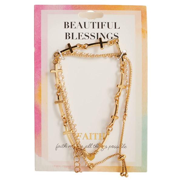Beautiful Blessings Gold-Tone Cross & Mini Pearl Bracelet Set - image 