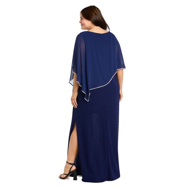 Plus Size R&M Richards Rhinestone Poncho Metallic Stripe Gown